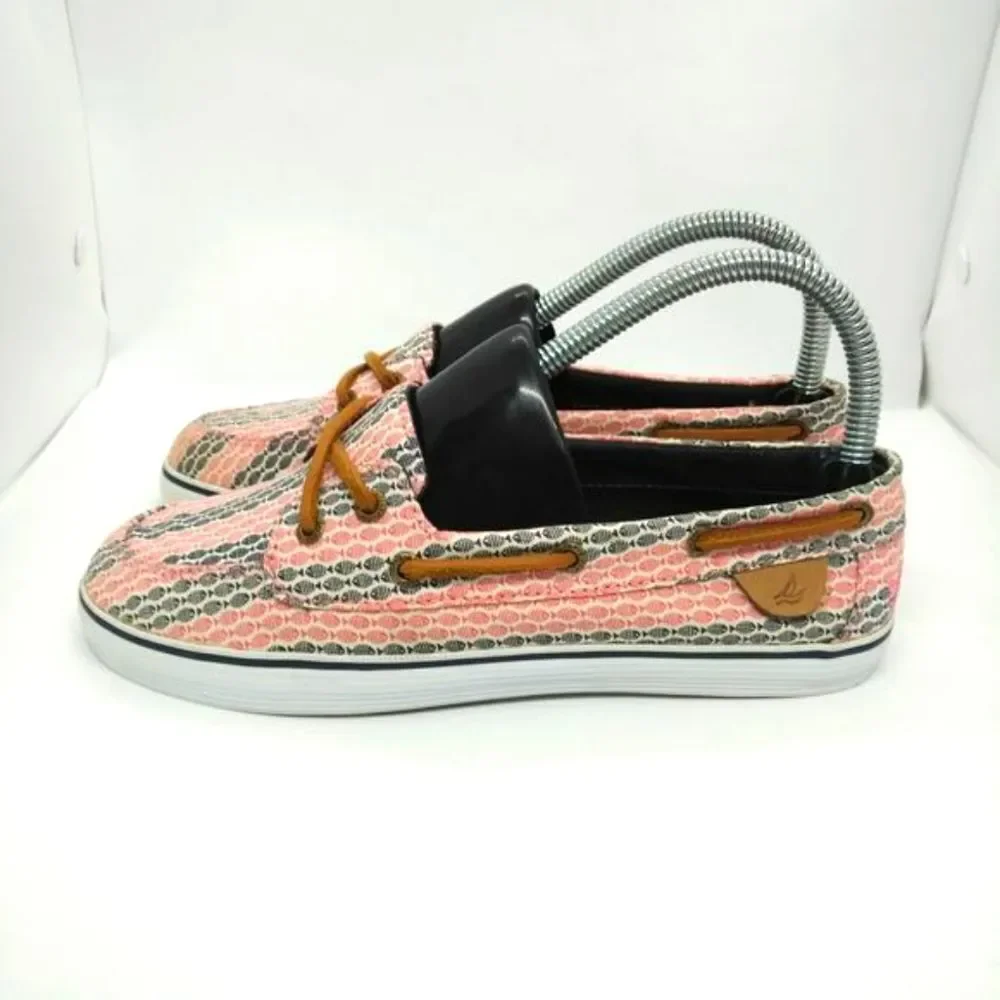 Sperry Top Sider Malibu Fish Print Boat Shoes Women's Size 6 Red‎ Black Casual